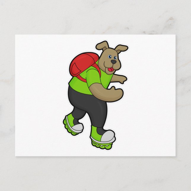 Hund som skateboardåkare med inlines och ryggsäck vykort (Framsida)