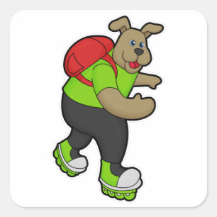 Hund som Skater med infogade skal och ryggsäck Fyrkantigt Klistermärke