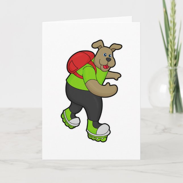 Hund som Skater med Inlineskor & Ryggsäck Kort (Framsida)