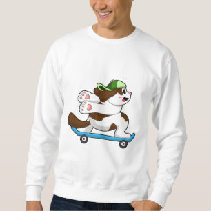 Hund som Skater med Skateboard Lång Ärmad Tröja