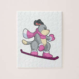 Hund som smuts-border med Sonowboard Pussel