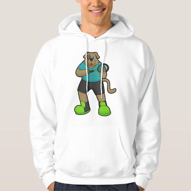 Hund som tennis-spelare med tennis racket hoodie (Framsida)