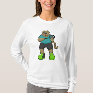 Hund som tennis-spelare med tennis racket t shirt