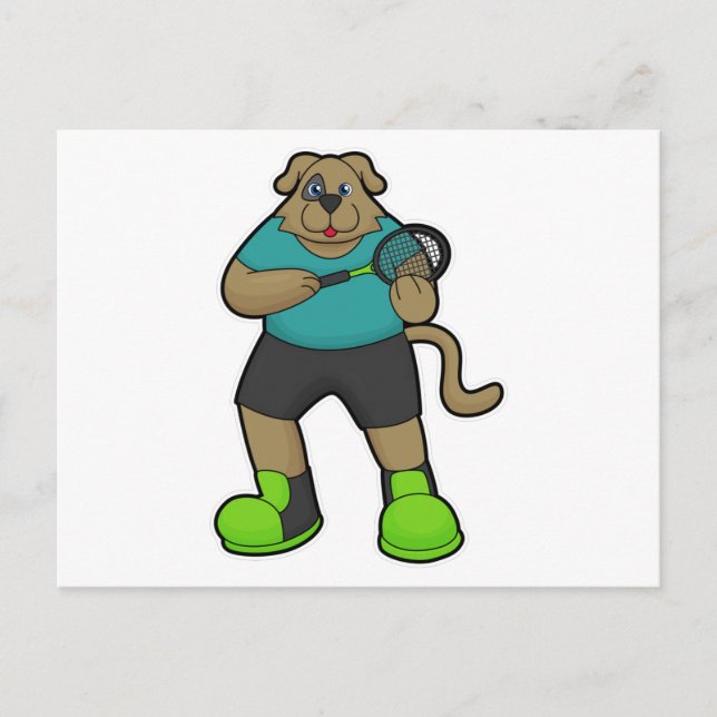 Hund som tennis-spelare med tennis racket vykort (Framsida)
