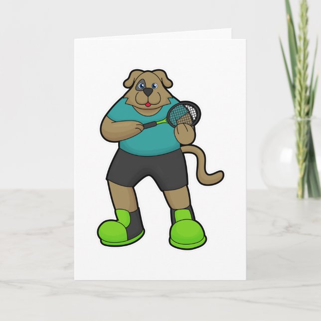 Hund som tennisspelare med tennisracket kort (Framsida)
