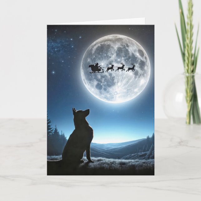 Hund som tittar på Jultomten och renar Kort (Framsida)