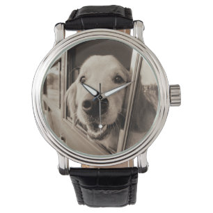Hund som ut kikar ett bilfönster armbandsur