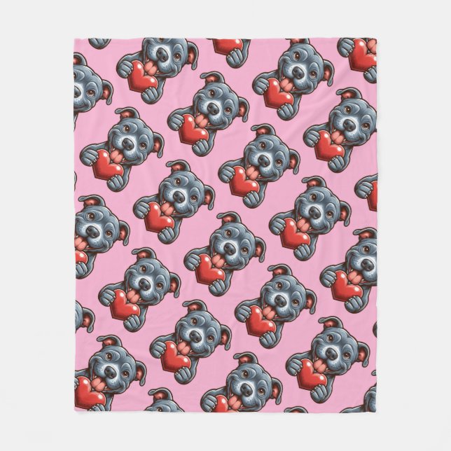 Hund som väcker hjärta med Lycklig-uttryck Fleecefilt (Framsidan)