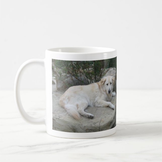 Hund som vilar på en sten kaffemugg (Vänster)