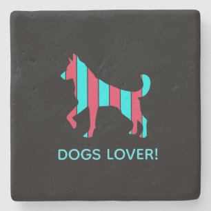 Hund - Sött Husdjur Pop Art, Blå & Röd Abstrakt Dj Stenunderlägg