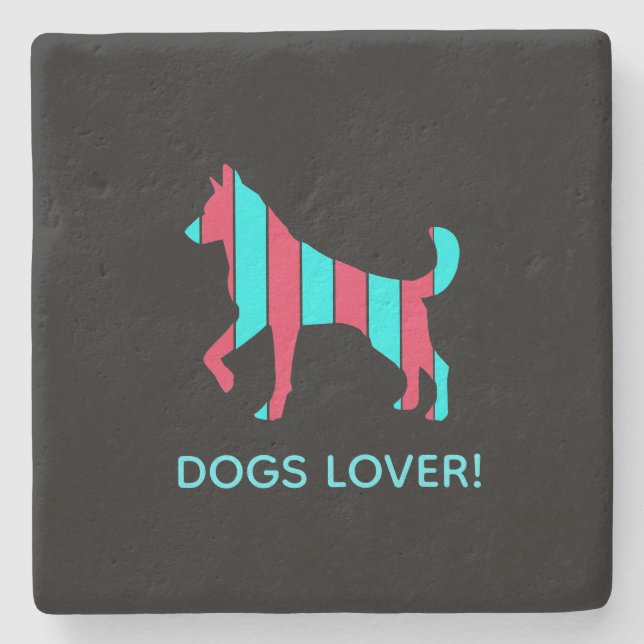 Hund - Sött Husdjur Pop Art, Blå & Röd Abstrakt Dj Stenunderlägg (Framsidan)