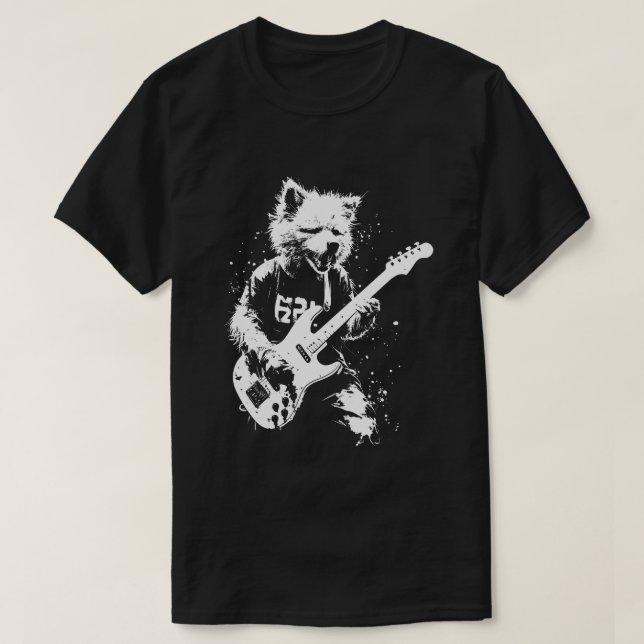 Hund Spela Guitar 90s Grunge Punk Sten & Roll T Shirt (Design framsida)