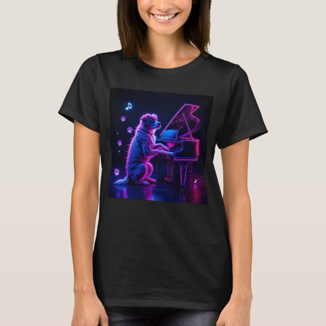 Hund Spela Piano Music Älskare Funny T Shirt (Framsida)