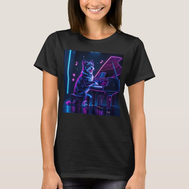 Hund Spela Piano Music Älskare Funny T Shirt (Framsida)