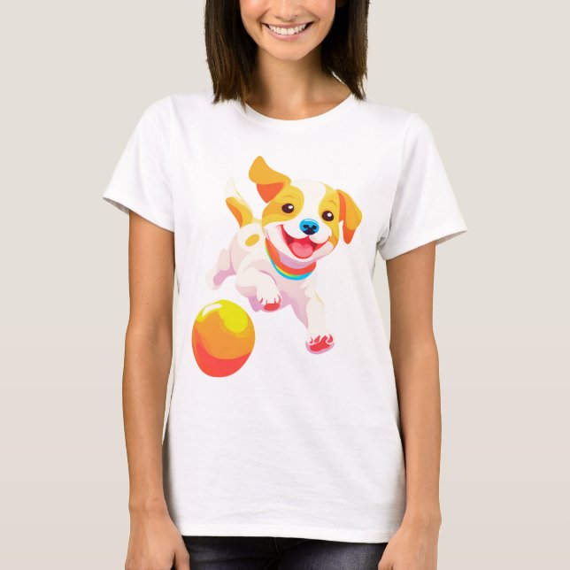 Hund Spelar Boll T Shirt (Framsida)