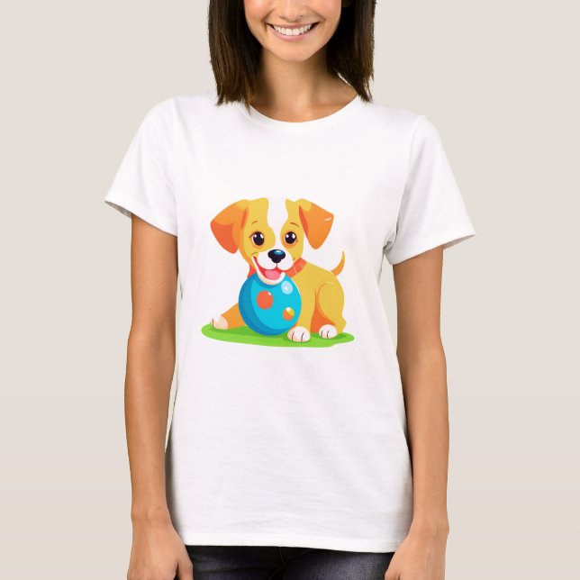 Hund Spelar Boll T Shirt (Framsida)