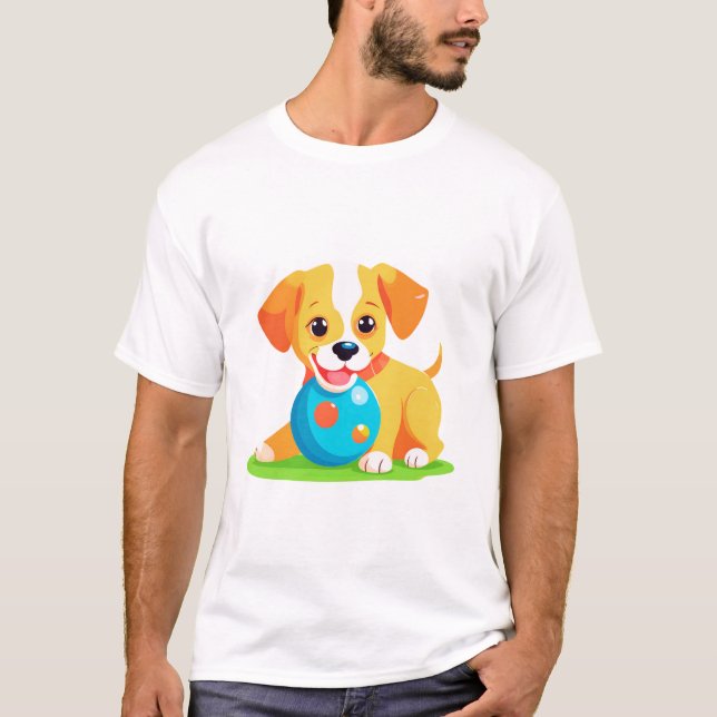 Hund Spelar Boll T Shirt (Framsida)