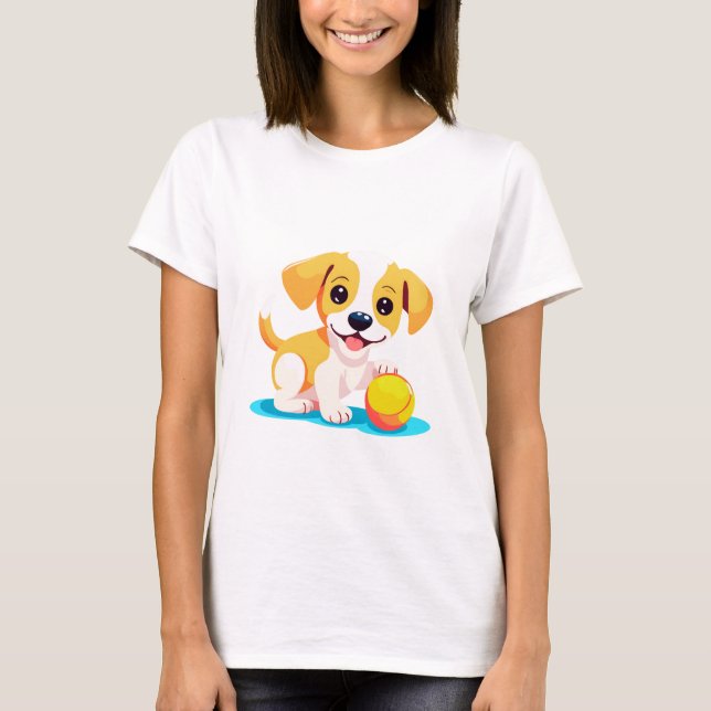 Hund Spelar Boll T Shirt (Framsida)