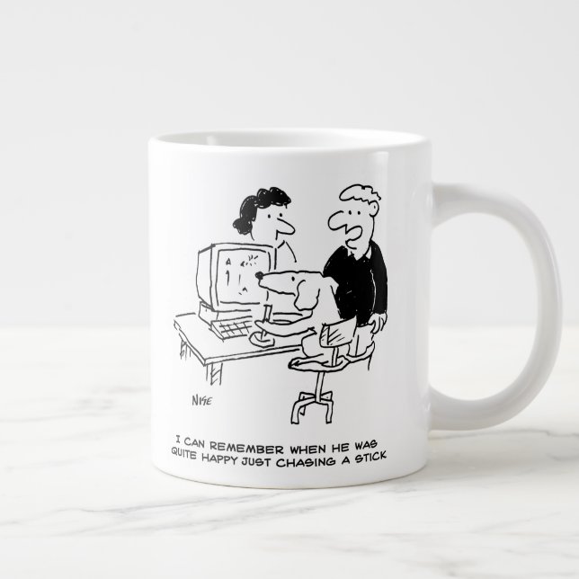 Hund spelar datorspel. Funny Jumbo Mugg (Höger)