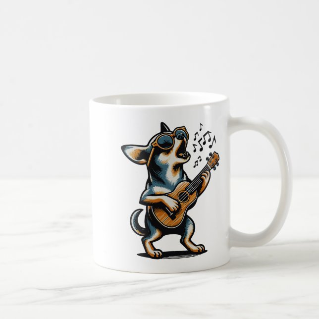 Hund spelar gitarr sjunger Chihuahua Rolig hund Ma Kaffemugg (Höger)