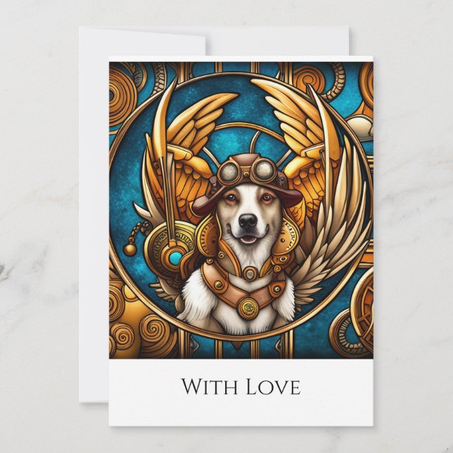 Hund steampunk med vingar inbjudningar (Framsida)