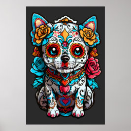 Hund Sugar Skull Halloween, Dia de los Muertos Poster