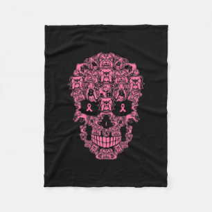 Hund Sugar Skull Rosa Ribbon Breast Cancer Fleecefilt