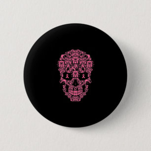 Hund Sugar Skull Rosa Ribbon Breast Cancer Knapp