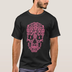 Hund Sugar Skull Rosa Ribbon Breast Cancer T Shirt