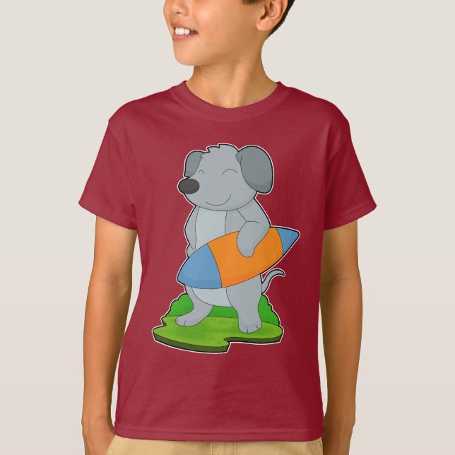 Hund Surfer Surfboard T Shirt (Framsida)