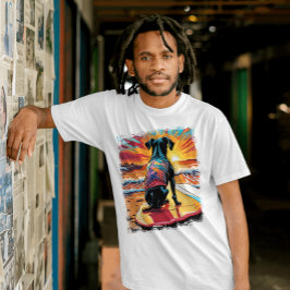 Hund Surfing Cute Colorful Tecknad Illustration T Shirt