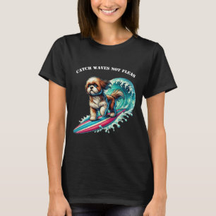 Hund Surfning med en surfboard Riding a Big Wave U T Shirt