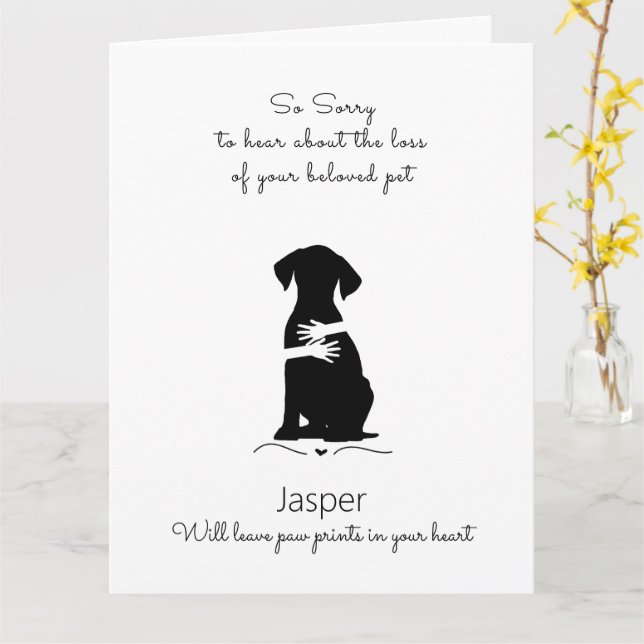 Hund Sympathy Card, eget namn. Pet Loss Kort (Gul blomma)