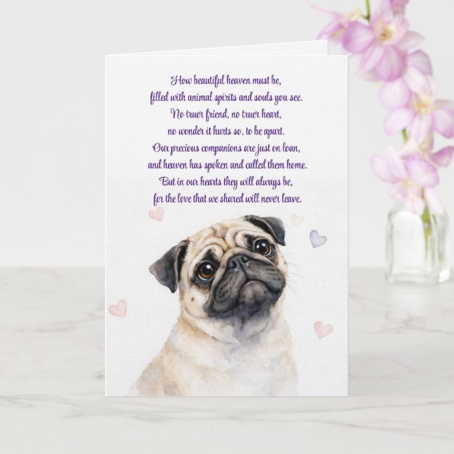 Hund Sympati Mops med dikt om himlen Kort (Orkide)