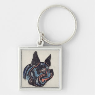 Hund T35228 (pastell på papper) Fyrkantig Silverfärgad Nyckelring
