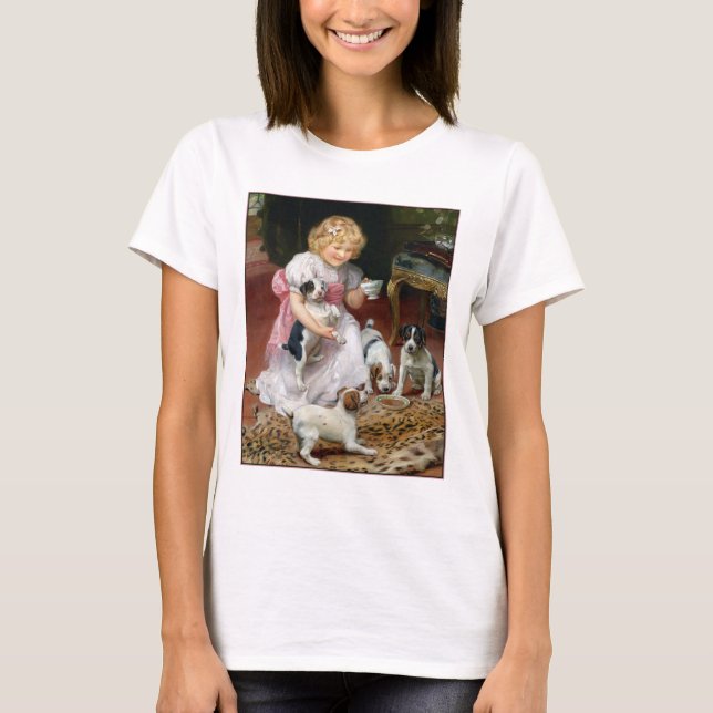 Hund T-Shirt: Tea Time for Fox Terrier Puppies Tee Shirt (Framsida)