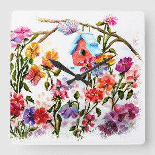 HUND TASS AVTRYCK BIRD HOUSE FYRKANTIG KLOCKA