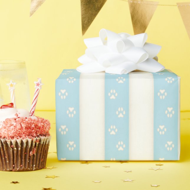 Hund Tass avtryck Blek Blue & Antique White Söt Presentpapper (Födelsedagsfest)