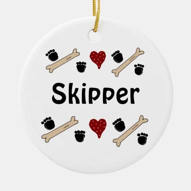 Hund Tass avtryck och boner med Namn Julgransprydnad Keramik (Framsidan)