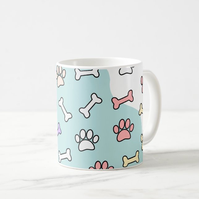 Hund Tass avtryck och Bones Art Mönster Kaffemugg (Framsida höger)