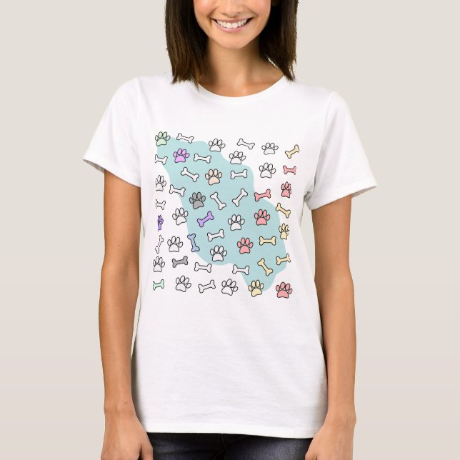 Hund Tass avtryck och Bones Art Mönster T Shirt (Framsida)