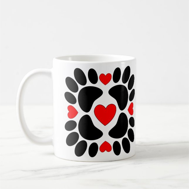 Hund Tass avtryck och Röda örter Mönster Kaffemugg (Vänster)