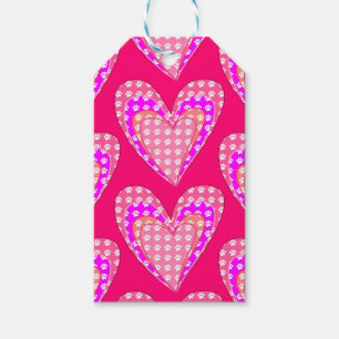 Hund Tass avtryck och Rosa Hearts Mönster Presentetikett