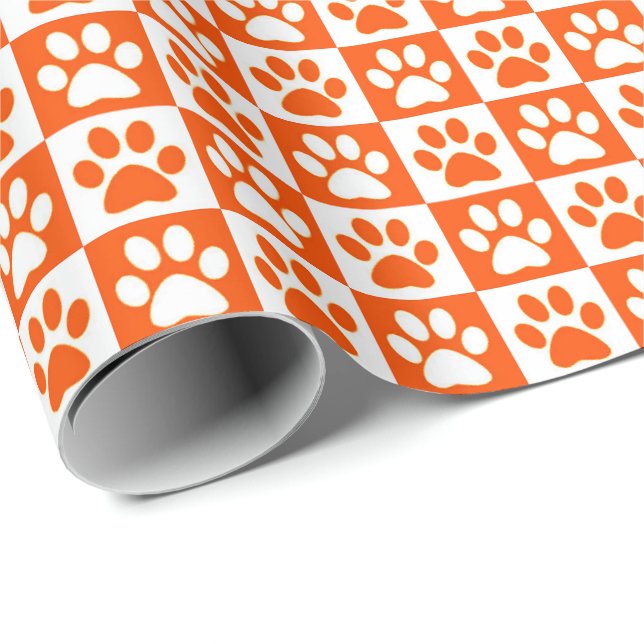 Hund Tass avtryck orange och vitt Presentpapper (Rullad Hörn)