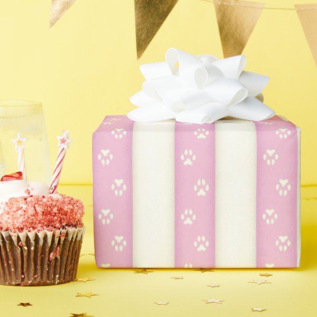 Hund Tass avtryck Rosa & Antique White Animal Trac Presentpapper (Födelsedagsfest)