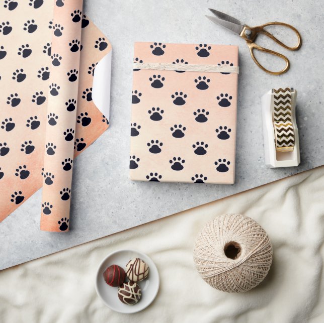 Hund Tass avtryck vid Orange Struktur Presentpapper (Hantverk)