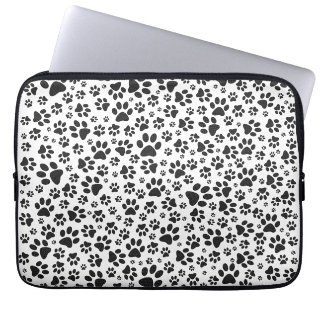Hund Tass Black and White Polka Dot Laptop Fodral (Framsidan)
