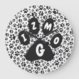 Hund Tass Black and White Polka Dot Large Clock Stor Klocka