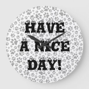 Hund Tass Black and White Polka Dot Large Clock Stor Klocka