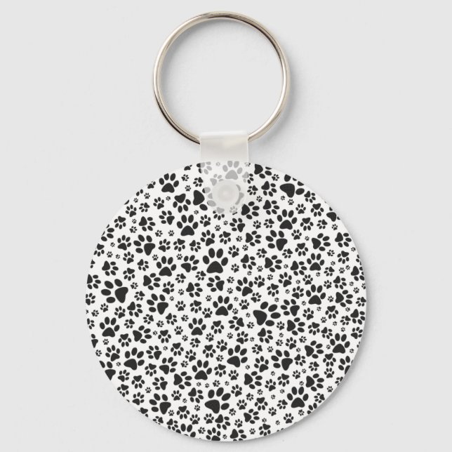 Hund Tass Black and White Polka Dot Nyckelring (Framsida)